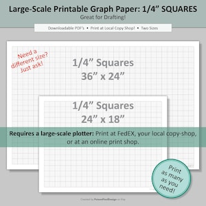 Large Scale Printable SQUARE Graph Paper | 1/4" Square Grid | 2 Paper Sizes: 24x36 and 24x18 | Oversized Square Grid Paper, Quarter Inch