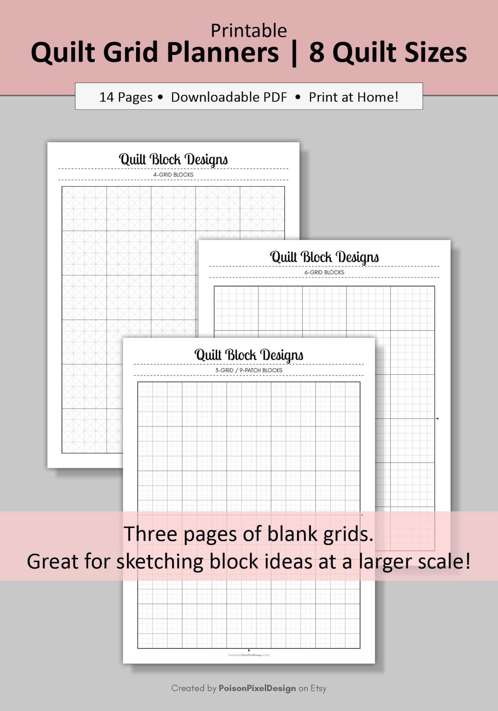 Printable Quilt Grid Planner for 8 Quilt Sizes | Quilt Graph Paper ...