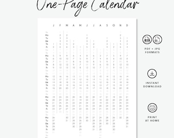 2026 Printable Letter-Sized One-Page Yearly Calendar | Minimalist Digital Download (PDF + JPG)