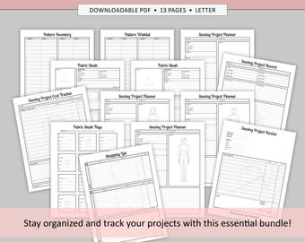 Printable Mini Sewing Planner: Measurements, Project Tracker, Swatches, Invoice Pages + More (Digital PDF Download)