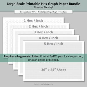 Afdrukbare zeshoekige bundel ruitjespapier, 5 zeskantformaten, 2 papierformaten | Hex kaartpapier | Niet storen, miniatuur wargaming, terreintoewijzing, gamedesign
