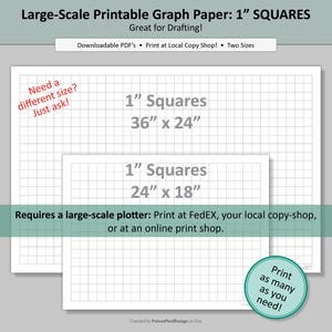 Könnte beinhalten: Druckbares Millimeterpapier mit 1-Zoll-Quadraten, erhältlich in zwei Größen: 91 x 61 cm und 61 x 46 cm. Das Design eignet sich zum Zeichnen und ist als PDF zum Download verfügbar. Der Text auf dem Bild lautet "Drucken Sie so viel Sie brauchen!"