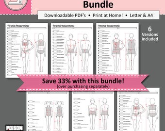 Printable Sewing BUNDLE: Personal Measurements Sheets, 6 Pages Included (Digital PDF Download, Letter & A4)