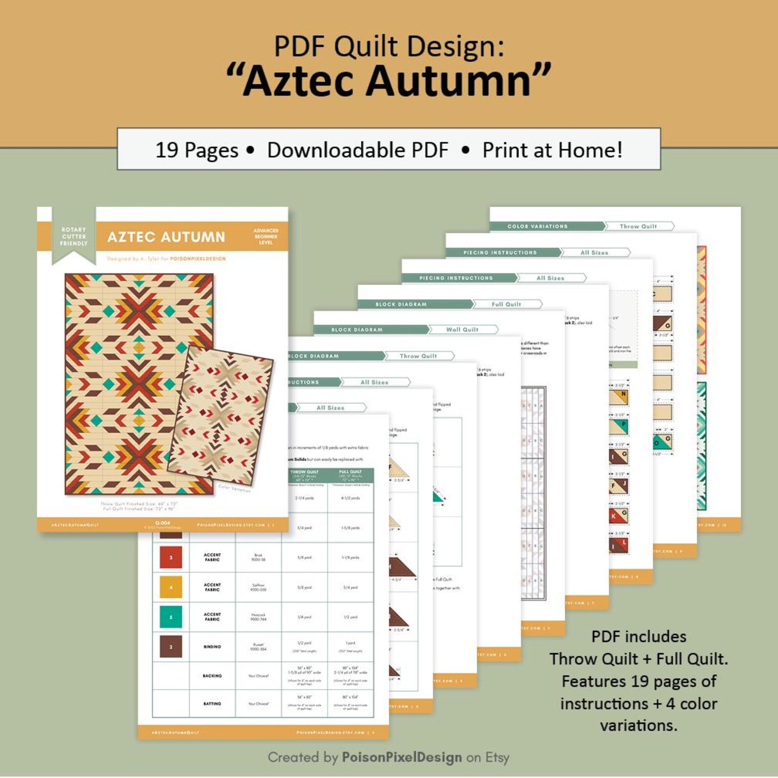 Simple Aztec Quilt Square Pattern PDF Quilt Pattern