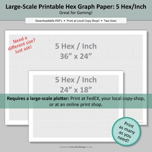 Papel milimetrado hexagonal para impressão em grande escala, 5 hex/polegadas em 2 tamanhos | Mapa hexagonal | DND, RPG, jogos de guerra em miniatura, mapeamento de terreno, design de jogos