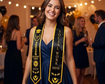 Étole de remise des diplômes MSW personnalisée, cadeau personnalisé ceinture de travail social classe 2026, STOLE08