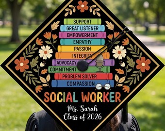 Surmatelas personnalisé pour l'obtention du diplôme en travail social, promotion 2026, cadeau acrylique personnalisé, GRAD-CAP06