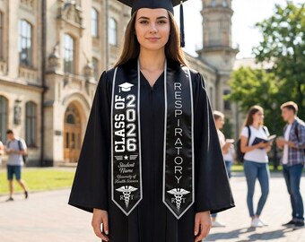 Étole de remise des diplômes personnalisée en thérapie respiratoire RRT, cadeau personnalisé avec ceinture pour diplômés promotion 2026, STOLE09