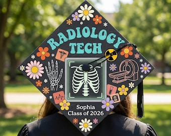 Surmatelas personnalisé pour diplôme de technologie en radiologie, décoration fleurs rétro promotion 2026, GRAD-CAP01