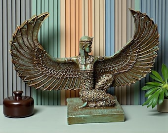 Egyptian Isis Statue, Winged Goddess Sculpture, Bronze Patina Altar Decor, Spiritual Gift