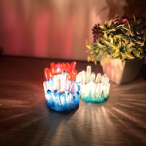 Crystal Resin Tealight Candle Holder Set – Handmade Epoxy Home Decor – Unique Gift for Her – Romantic Table Accent – Modern Resin Votive Hol