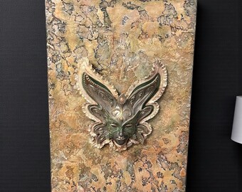 3D Mask Wall Art Sculpture, Antique Finish Fantasy Relief Decor