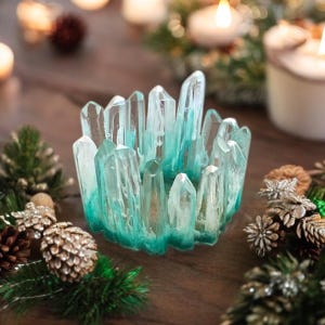 Crystal Resin Tealight Candle Holder – Handmade Epoxy Decor – Unique Romantic Gift – Custom Color Available – One of a Kind