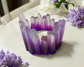 Purple Crystal Resin Tealight Holder: Boho Home Decor Centerpiece