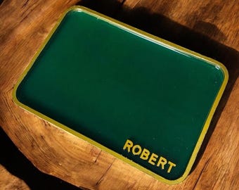 Personalized Men's Valet Tray: Green Resin Organizer with Gold Rim