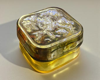 Handmade Resin Jewelry Box, Yellow Amber Marbled Trinket Organizer (2-Layer)