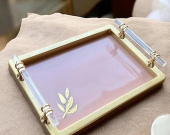Personalized Epoxy Resin Tray, Custom Color Gold Edge Vanity Organizer