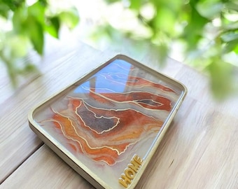 Personalized Epoxy Resin Tray: Decorative Serving Tray with Gold Edge
