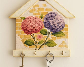 Personalized Handmade Wooden Key Holder – Floral Wall Hook, Rustic Key Organizer, Gift for Home