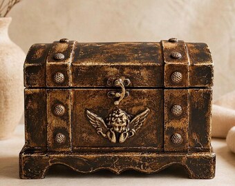 Personalized Wooden Keepsake Box, Rustic Jewelry Chest, Cherub Accent, Mom Grandma Gift