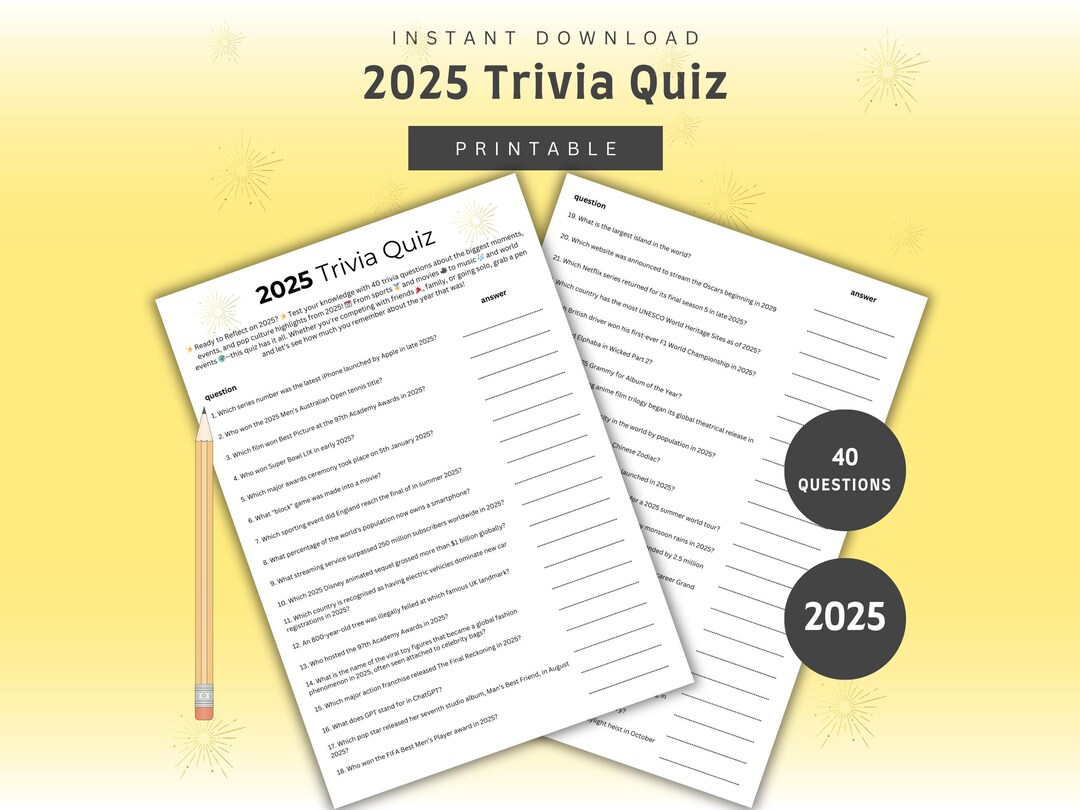 2025 Trivia Quiz | 40 Questions - Sports, Movies, Music | Fun Group