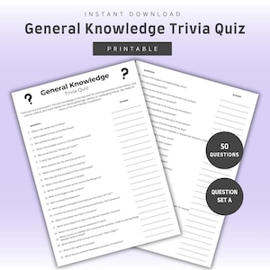 General Knowledge Quiz | Fun Printable Quiz PDF | 50 Questions | History, Pop Culture, Science & More | Instant Download | Fun Trivia Game