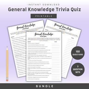 Paquete de preguntas y respuestas sobre cultura general / Juego divertido para imprimir / 150 preguntas / Historia, cultura pop, ciencia, deportes y más / Descarga instantánea