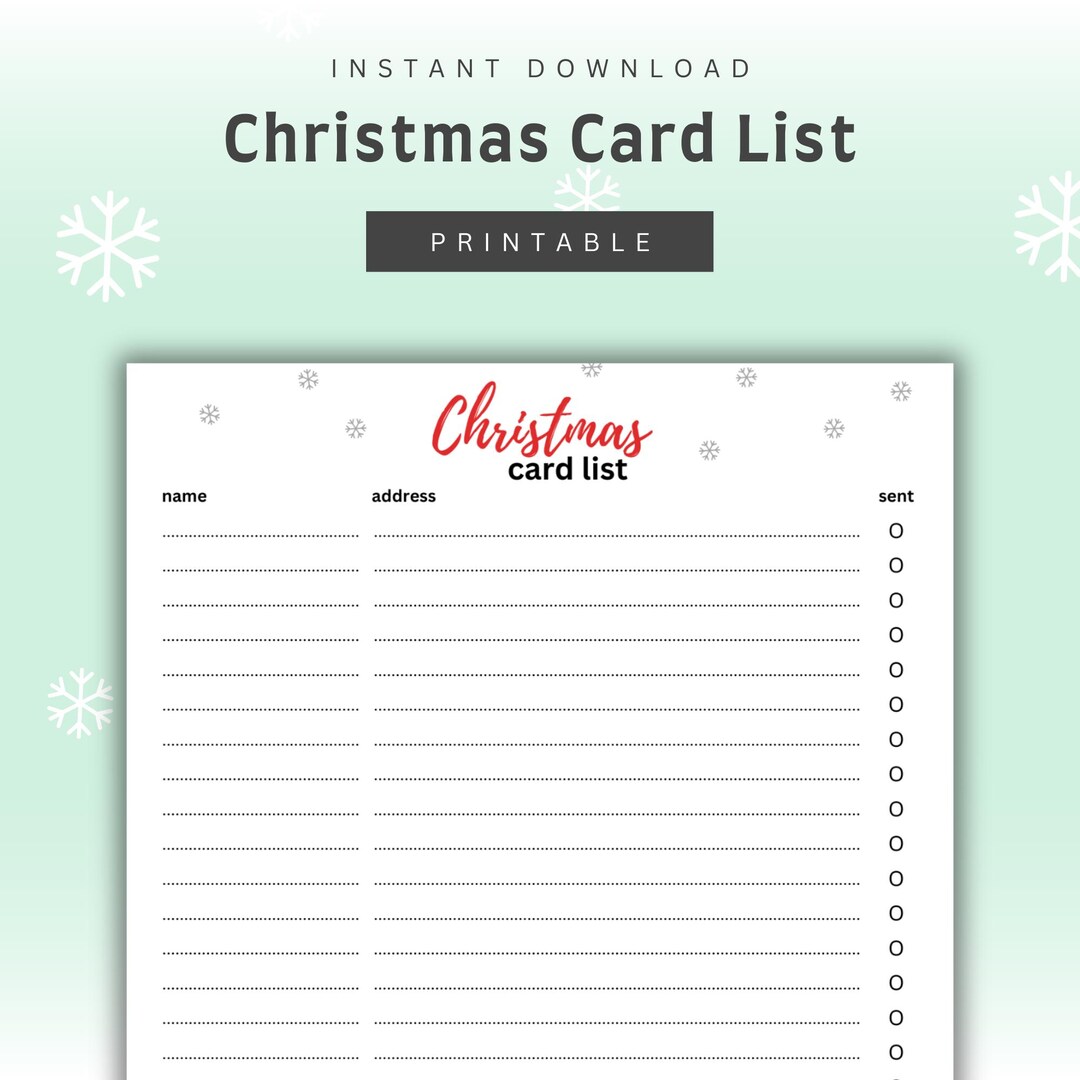 Christmas Card List | Minimalist Printable PDF | Name & Address Tracker ...