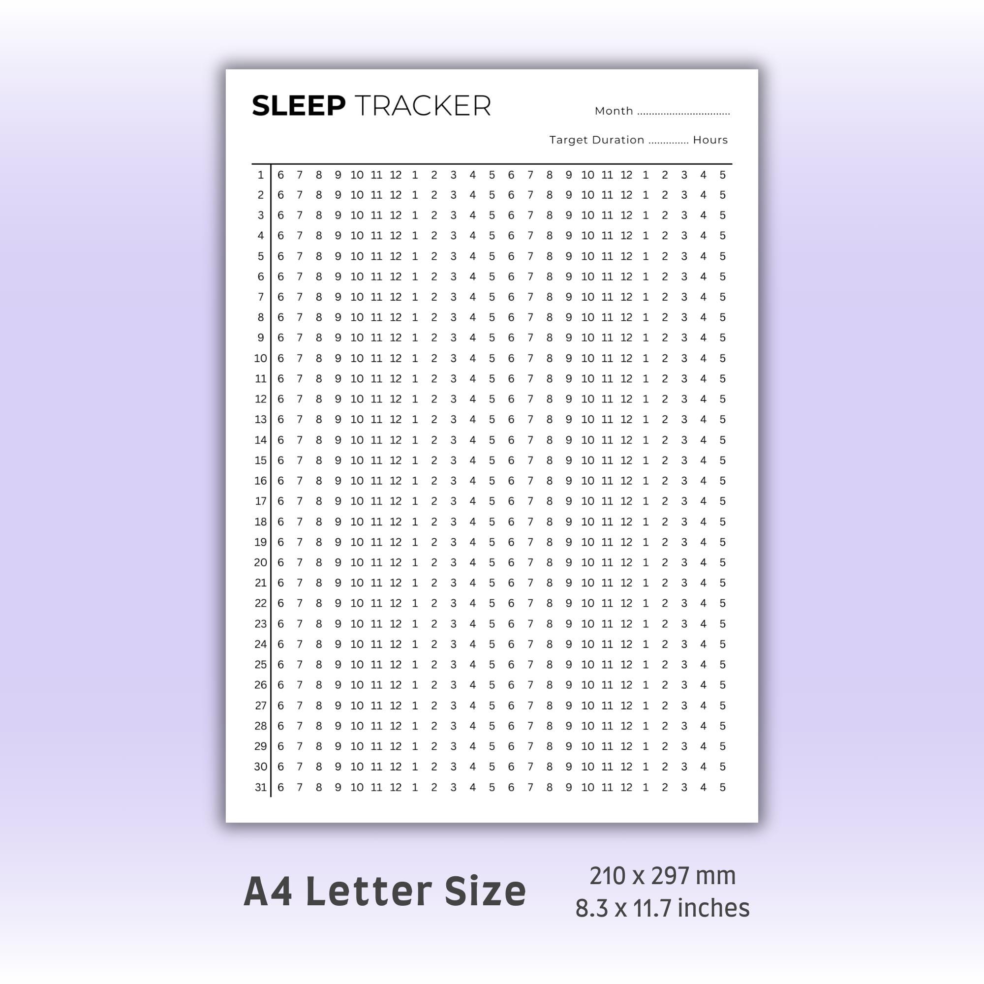 24 Hour Sleep Tracker Printable Track Sleep Hours Monthly Sleep Log ...