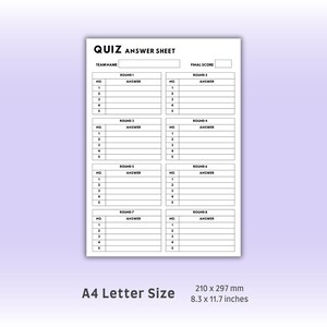 Final Trivia Trivia Quiz Answer Sheet | 8 Rounds 5 Questions With Team Name & Final ...