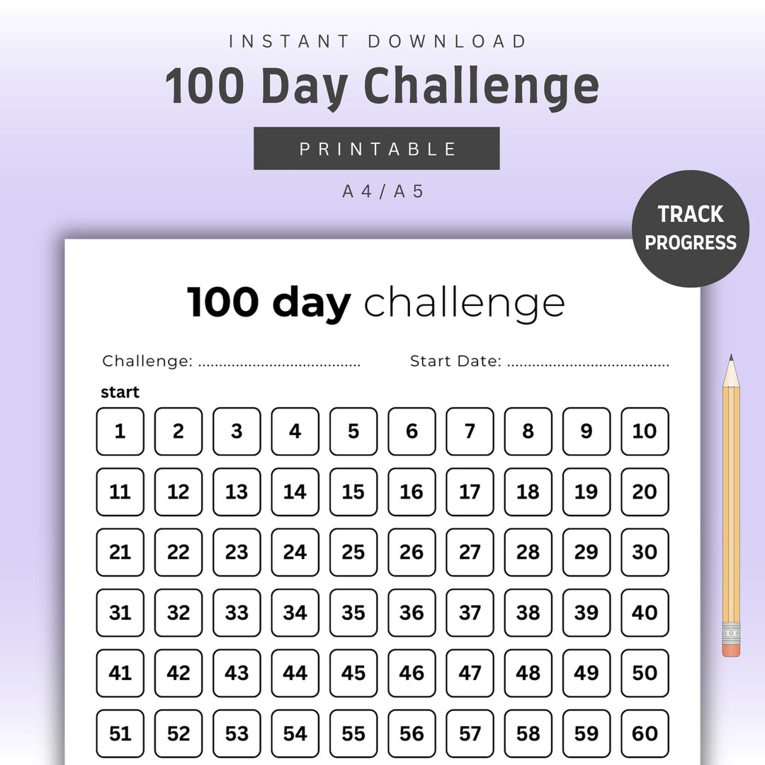 100 Day Challenge Tracker | Minimalist Printable | Goal Planner ...