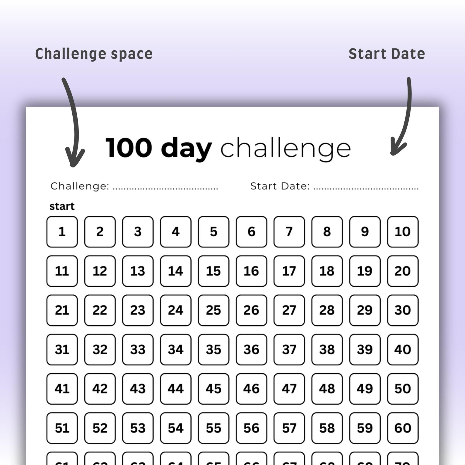 100 Day Challenge Tracker | Minimalist Printable | Goal Planner ...