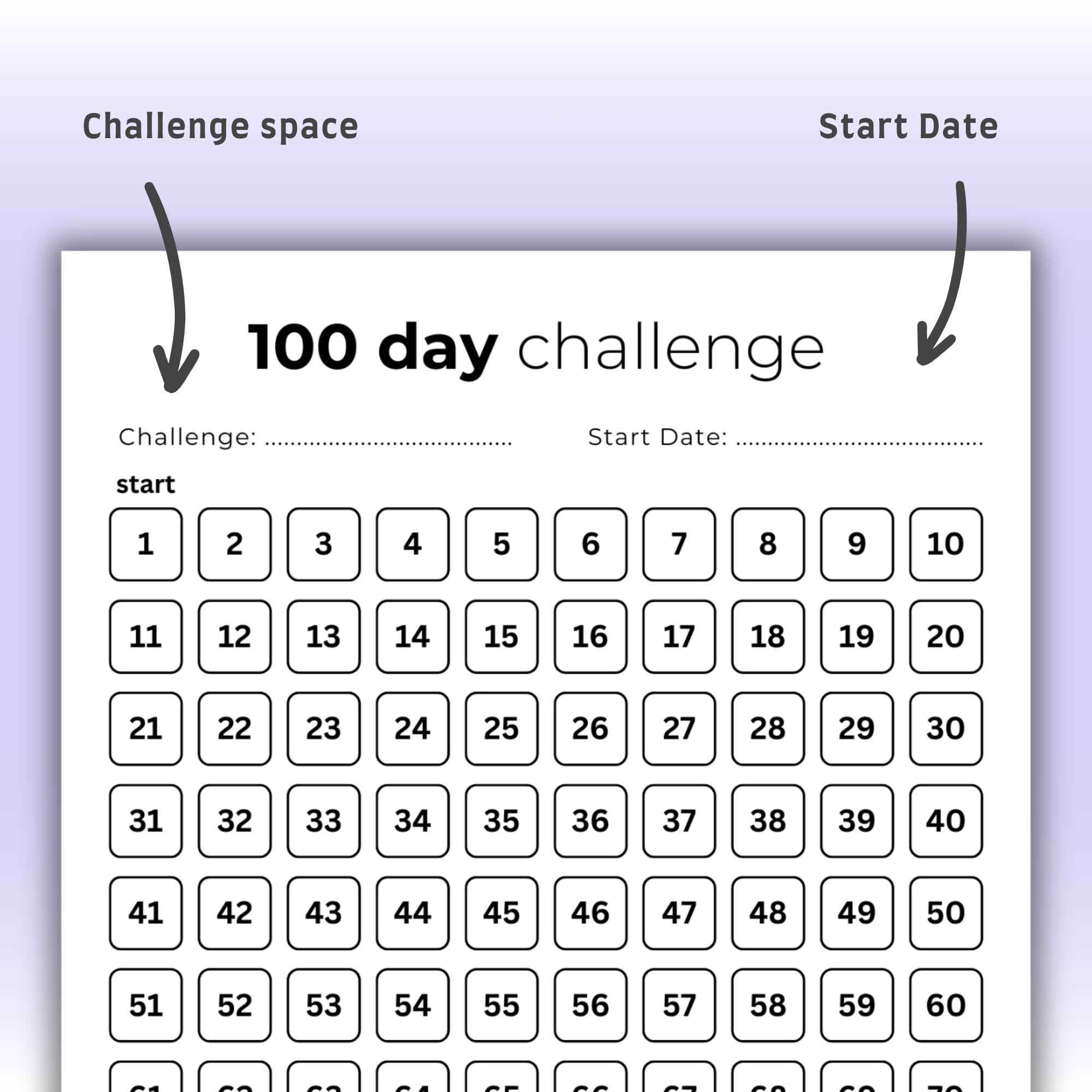 100 Day Challenge Tracker | Minimalist Printable | Goal Planner ...
