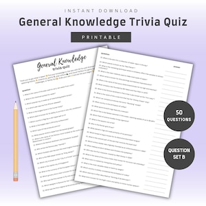 Quiz de culture générale | Jeu imprimable amusant | 50 questions | Histoire, culture populaire, science et plus avec réponses | Téléchargement instantané