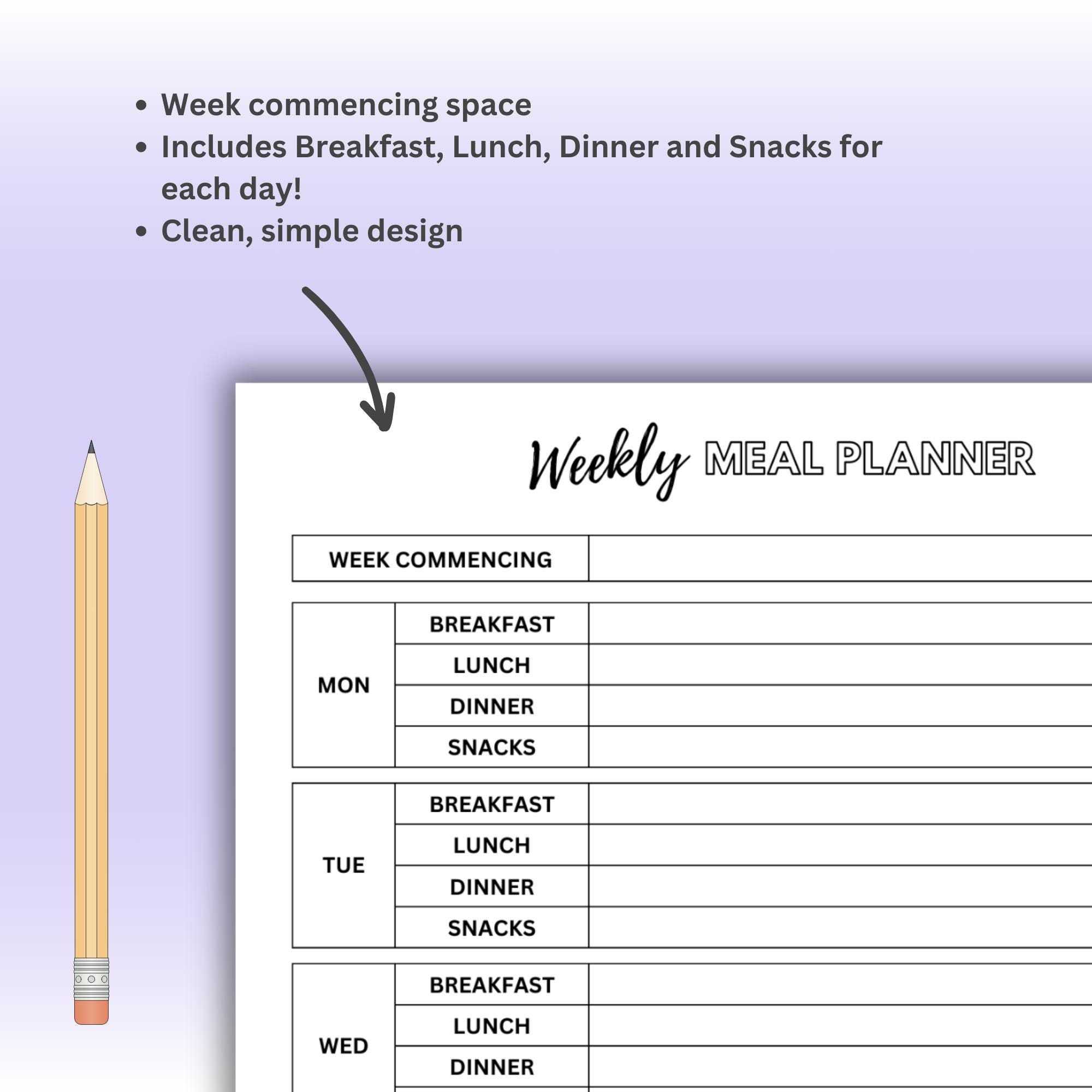 Weekly Meal Planner Printable PDF for Healthy Eating Simple Minimalist ...