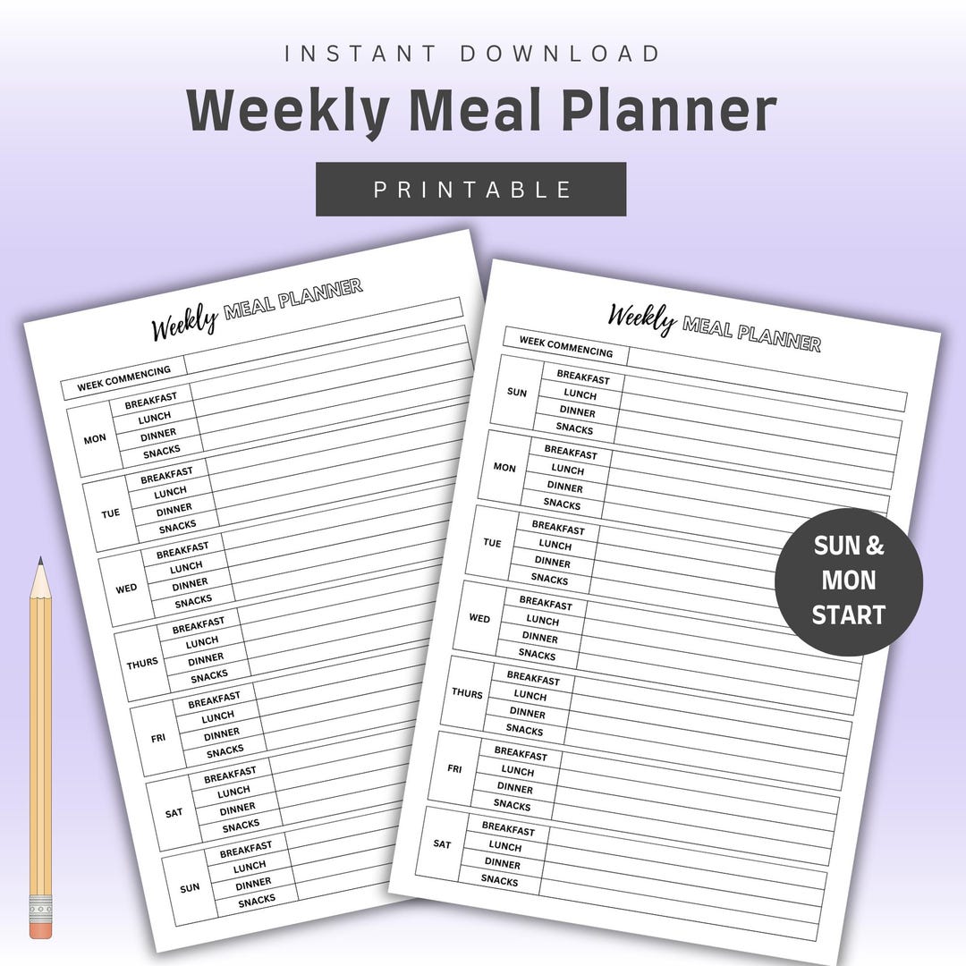 Weekly Meal Planner Printable PDF for Healthy Eating Simple Minimalist ...