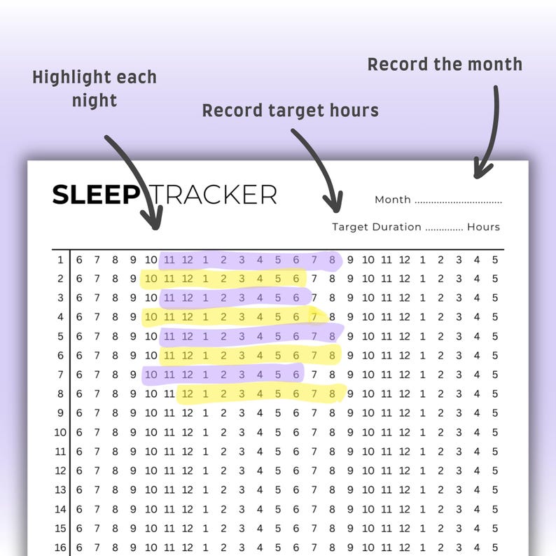 24 Hour Sleep Tracker Printable Track Sleep Hours Monthly Sleep Log ...