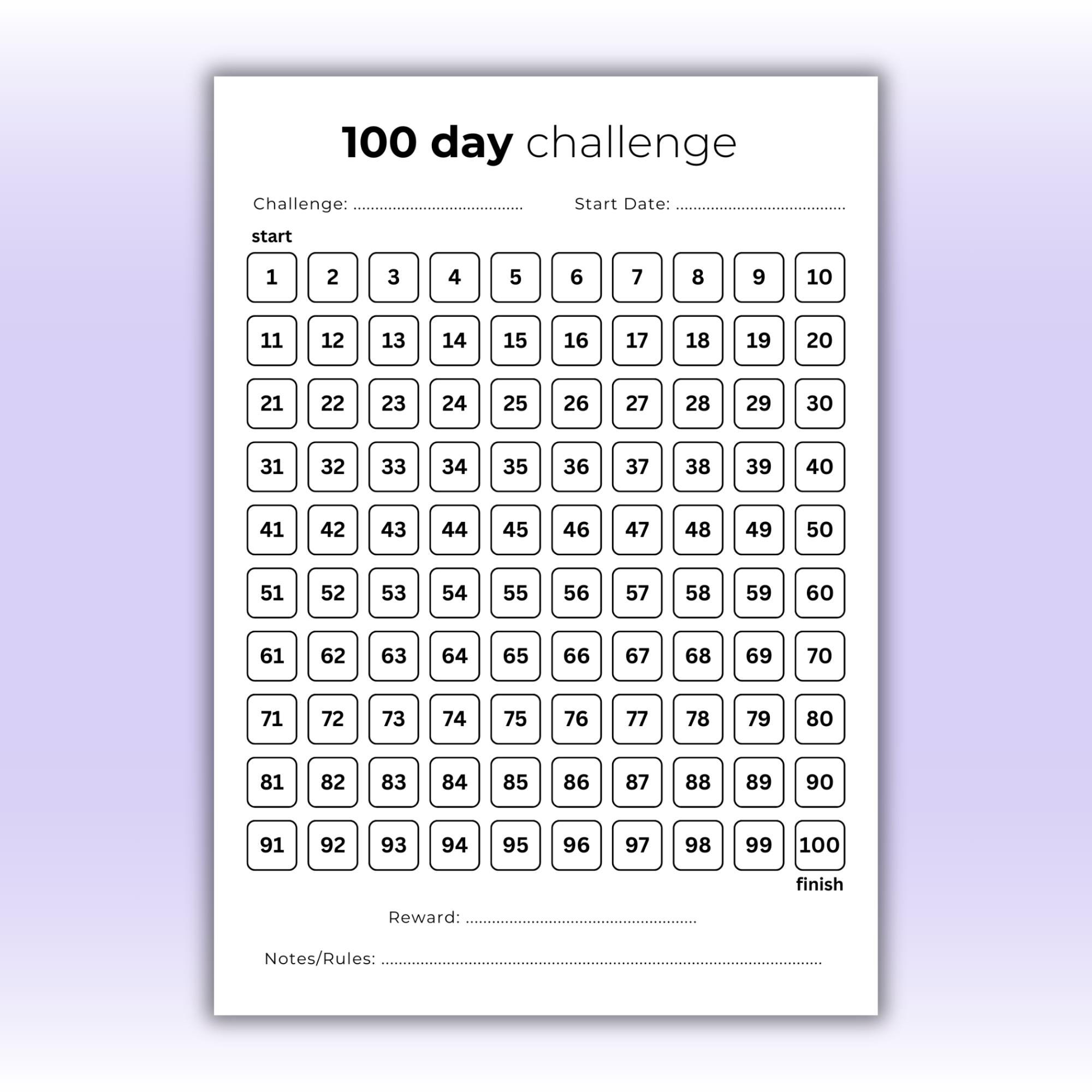 100 Day Challenge Tracker | Minimalist Printable | Goal Planner ...