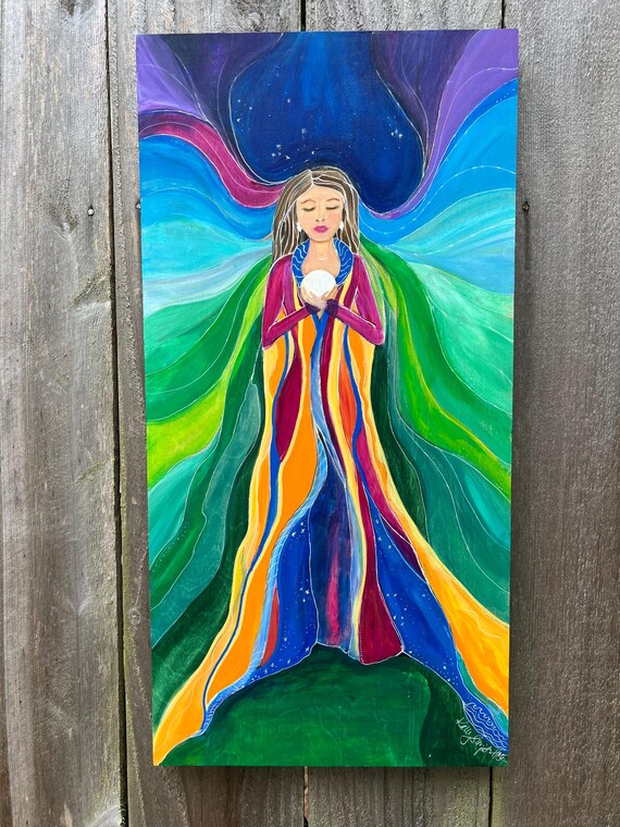 Protect Your Energy- 12x24” Whimsical Woman Original Acrylic on