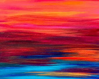 Blended-12x36&quot; contemporary abstract colorful beach sunset landscape painting