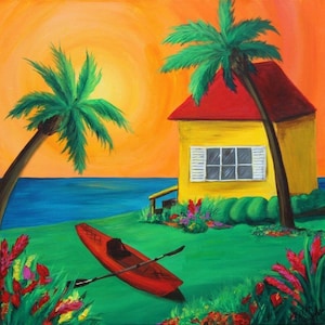 My Getaway- Original Tropical Island Kayaking 8x8&quot; Print