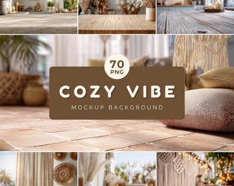 Cozy Mockup Background Bundle: 70 PNG-Bilder für die Produktpräsentation