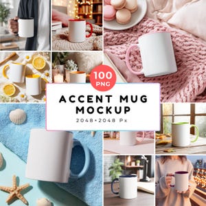 Accent Mug Mockup Bundle: Two tone Mug (100 PNG Images, 2048x2048 px, Digital download)