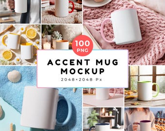 Accent Mug Mockup Bundle: Two tone Mug (100 PNG Images, 2048x2048 px, Digital download)