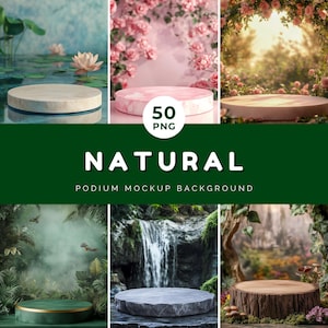 Nature Podium Mockup background: 50 PNG, Product Display Backgrounds (PNG Digital Download)