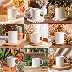 A minimalist boho coffee mug mockup featuring a plain white mug set among rattan and macramé elements. Woven textures with off-white fibers, natural tan shades, and hand-knotted threads form a soft artisanal backdrop. Gentle lighting falls across the fibers, creating delicate shadows while keeping the mug clean and prominent. The combination of natural materials, airy spacing, and warm neutral tones evokes a calm, handcrafted bohemian atmosphere with subtle decorative depth.
