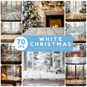 Ensemble de maquettes d'arrière-plans de Noël blanc - Décors enneigés, présentation de produits (Téléchargement numérique)