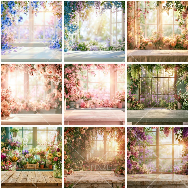 Floral Window Glow Mockup Bundle - Window Backgrounds, Product Display ...