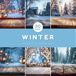 Winter Mockup Hintergrundpaket - 50 PNG-Bilder, 3000x3000 px, gemütliche verschneite Szenen