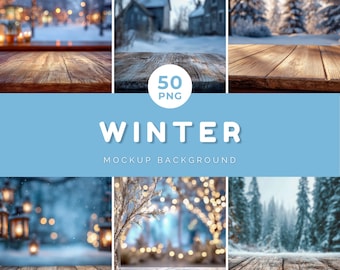 Winter Mockup Background Bundle - 50 PNG Images, 3000x3000 px, Cozy Snowy Scenes